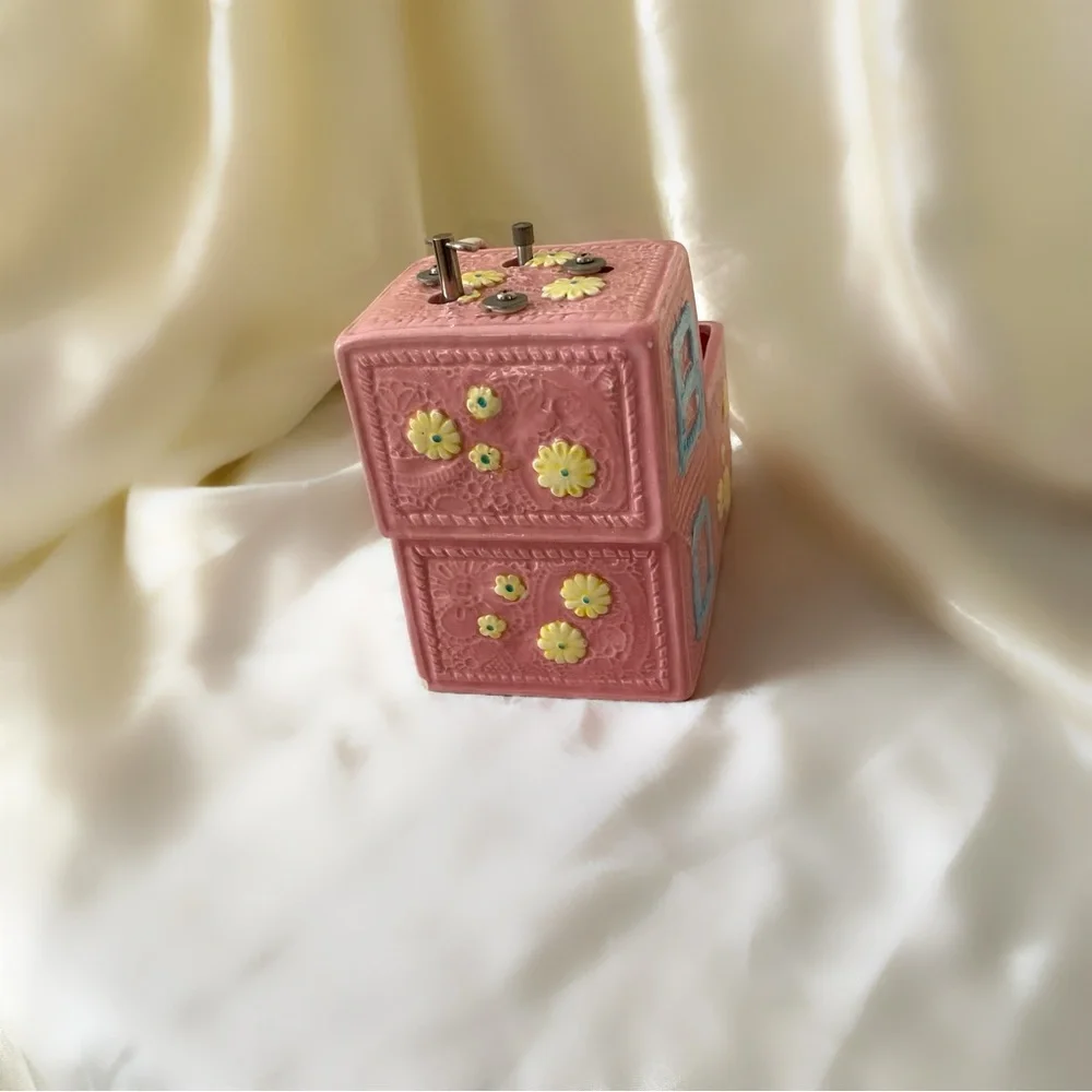 Vintage 60s lamb ceramic planter holder music box windup lullaby nursery home